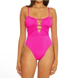 Becca by Rebecca Virtue, Fun stylish hot pink one piece swimsuit size large